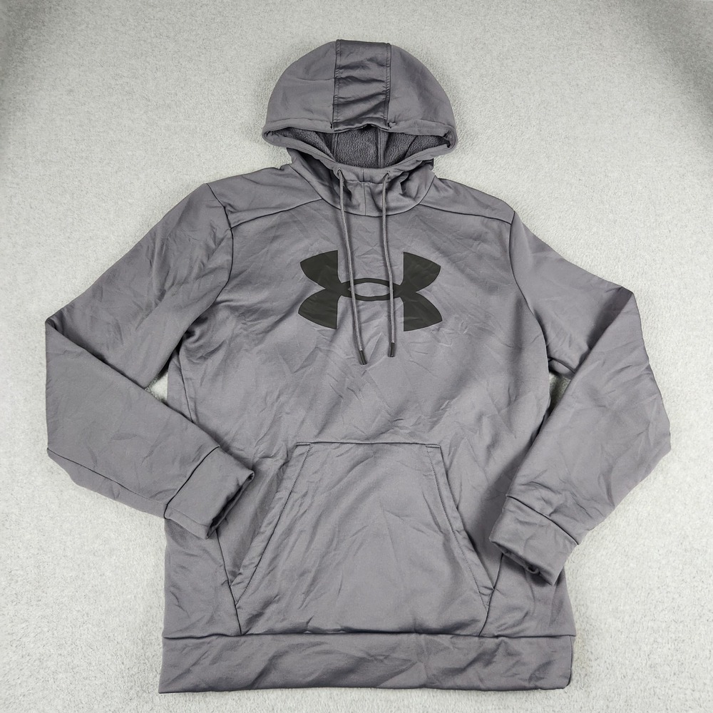 Under Armour Hoodie Mens Small Gray Fleece Lined Kangaroo Pocket Graphic Logo
